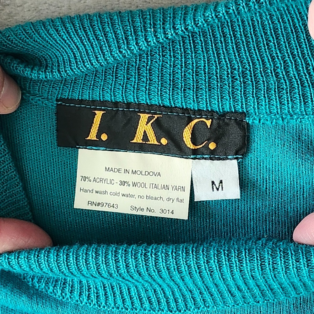 VTG I.K.C. Green Italian Orlandi Wool Blend Mock Neck Knit Sweater Dress M‎ New - Picture 13 of 16